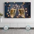 New Year’s Champagne Toast Wall Art, Sparkling Clinking Glasses, Confetti Bokeh Lights, 4K 16:9 Aspect Digital Download