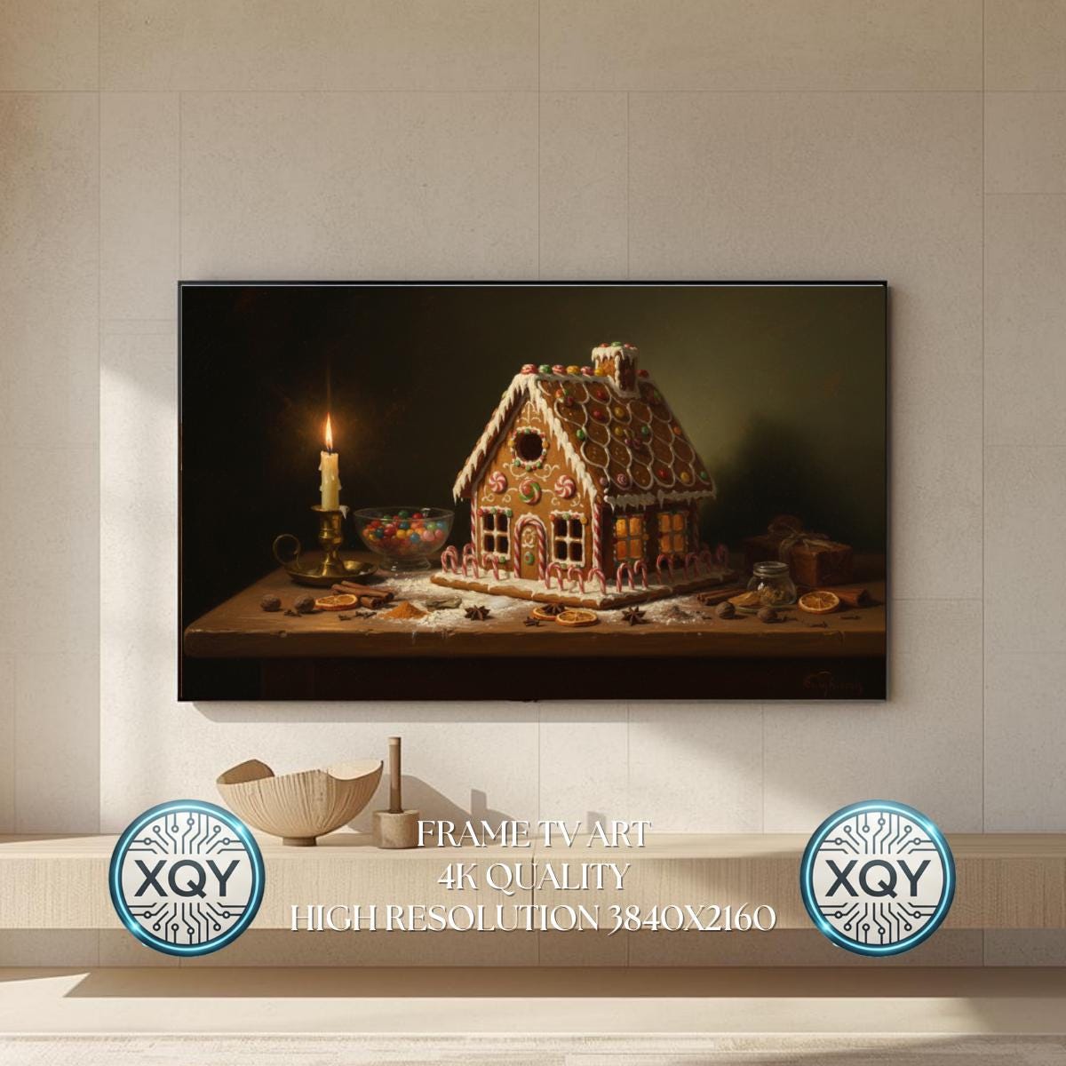 Victorian Christmas Gingerbread House Frame TV Art (Digital Download)
